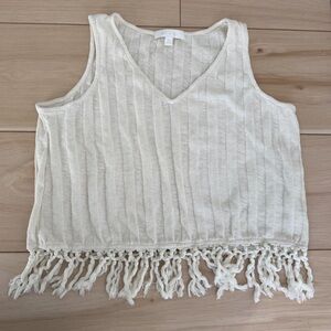 Anthropologie Eri + Ali Cream Fringe Knit Sleeveless Top